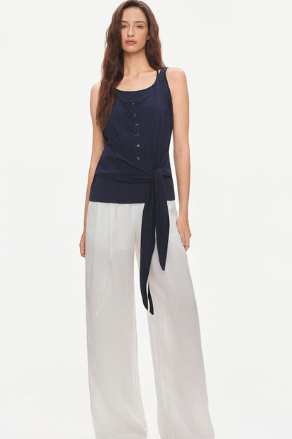 Lyocell Linen Blend Wide-Leg Pants