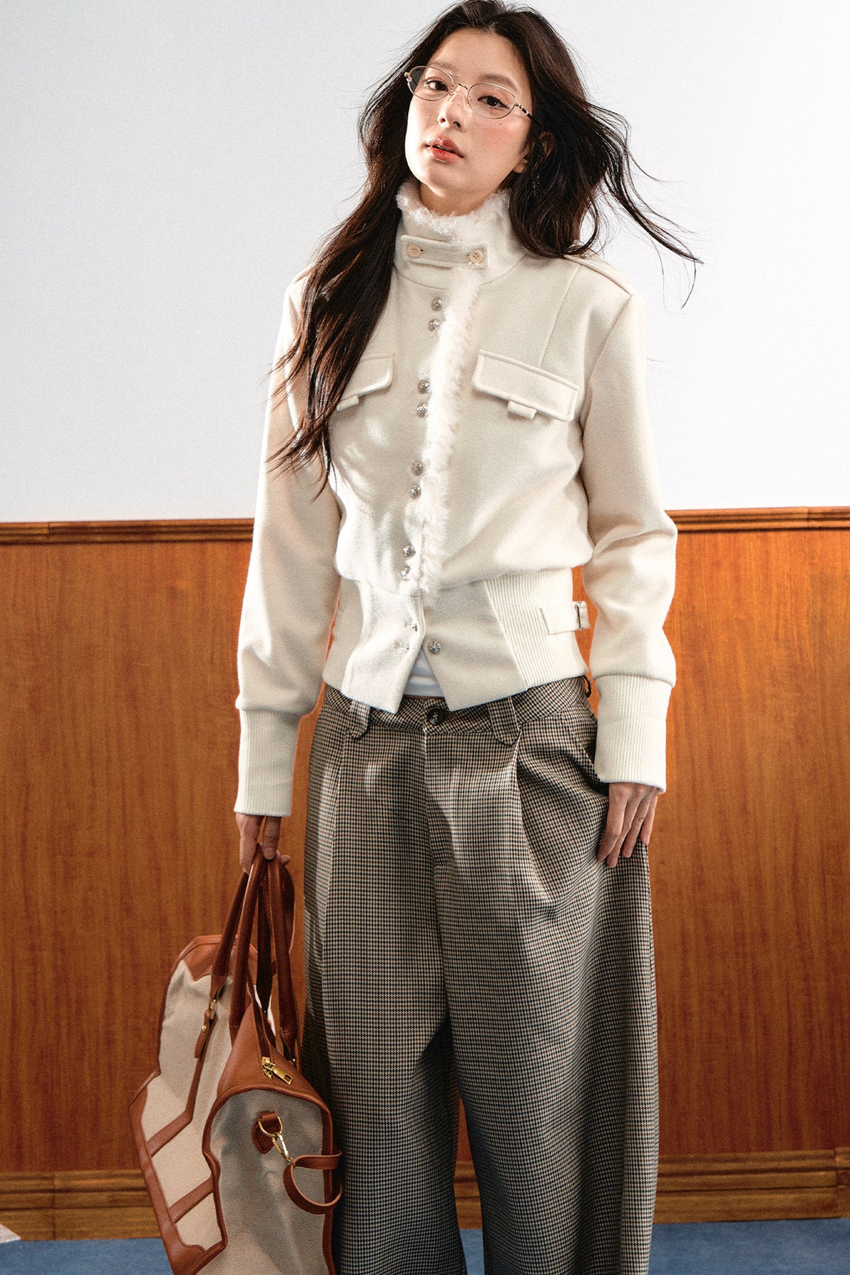 Stand Collar Snap Button Jacket