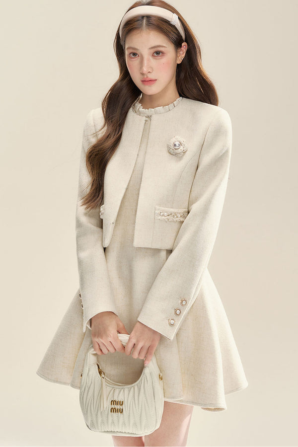 Ruffled Collar Jacket and Dress Set-Up