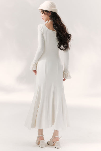 Robe sirène à volants clair de lune éclatant
