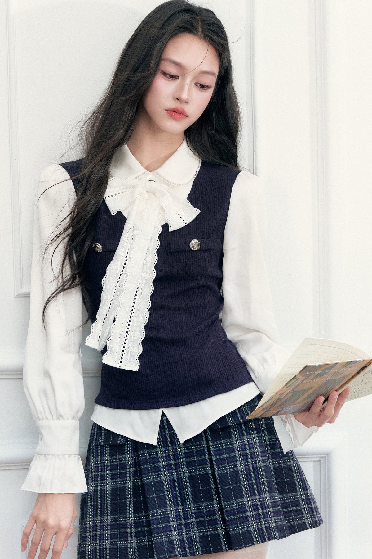 Layered-Look Lace Blouse and Skirt Set-Up