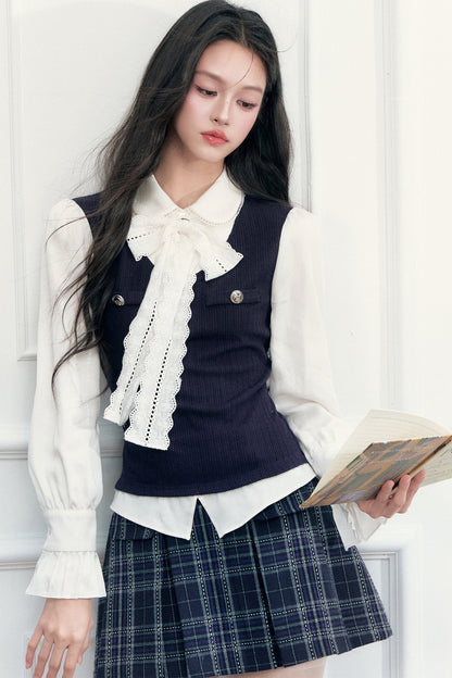 Layered-Look Lace Blouse and Skirt Set-Up