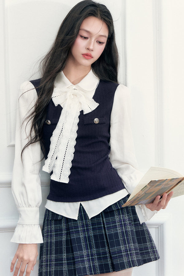 Layered-Look Lace Blouse and Skirt Set-Up