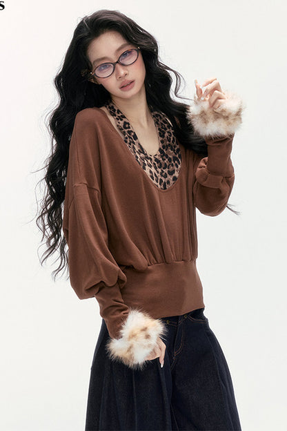 Detachable Halter Batwing U-Neck Knit Top Set-Up
