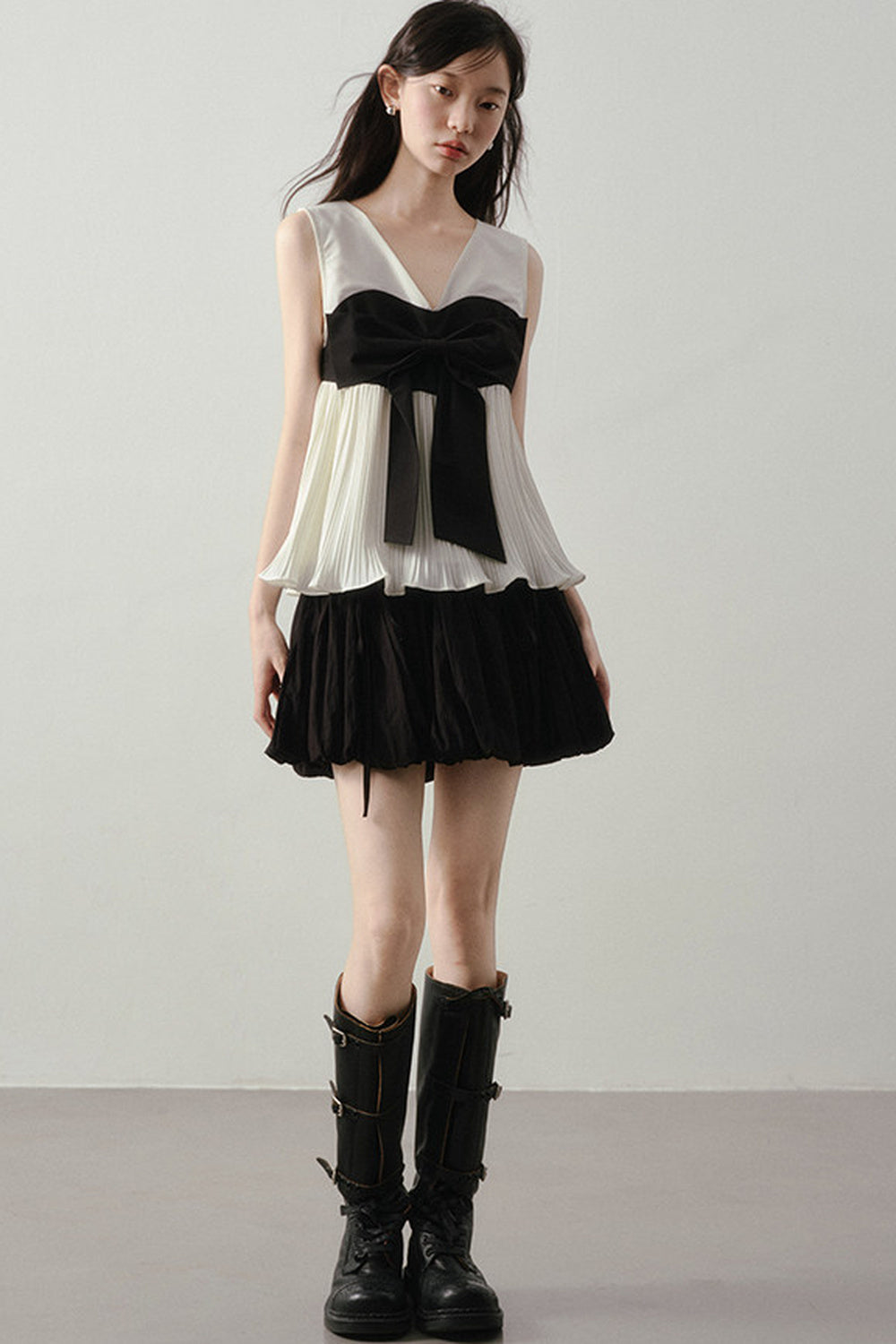 Color-Blocked Ribbon Babydoll Top