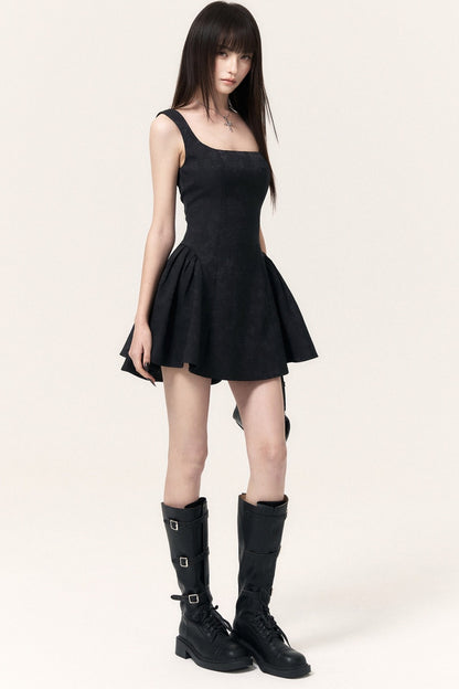 Square Neck Butterfly Jacquard Dress