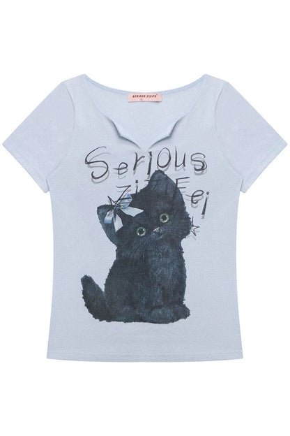 Black Cat V-Neck T-Shirt