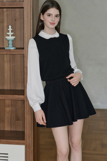 Black High-Waisted Cotton Knit A-Line Skirt