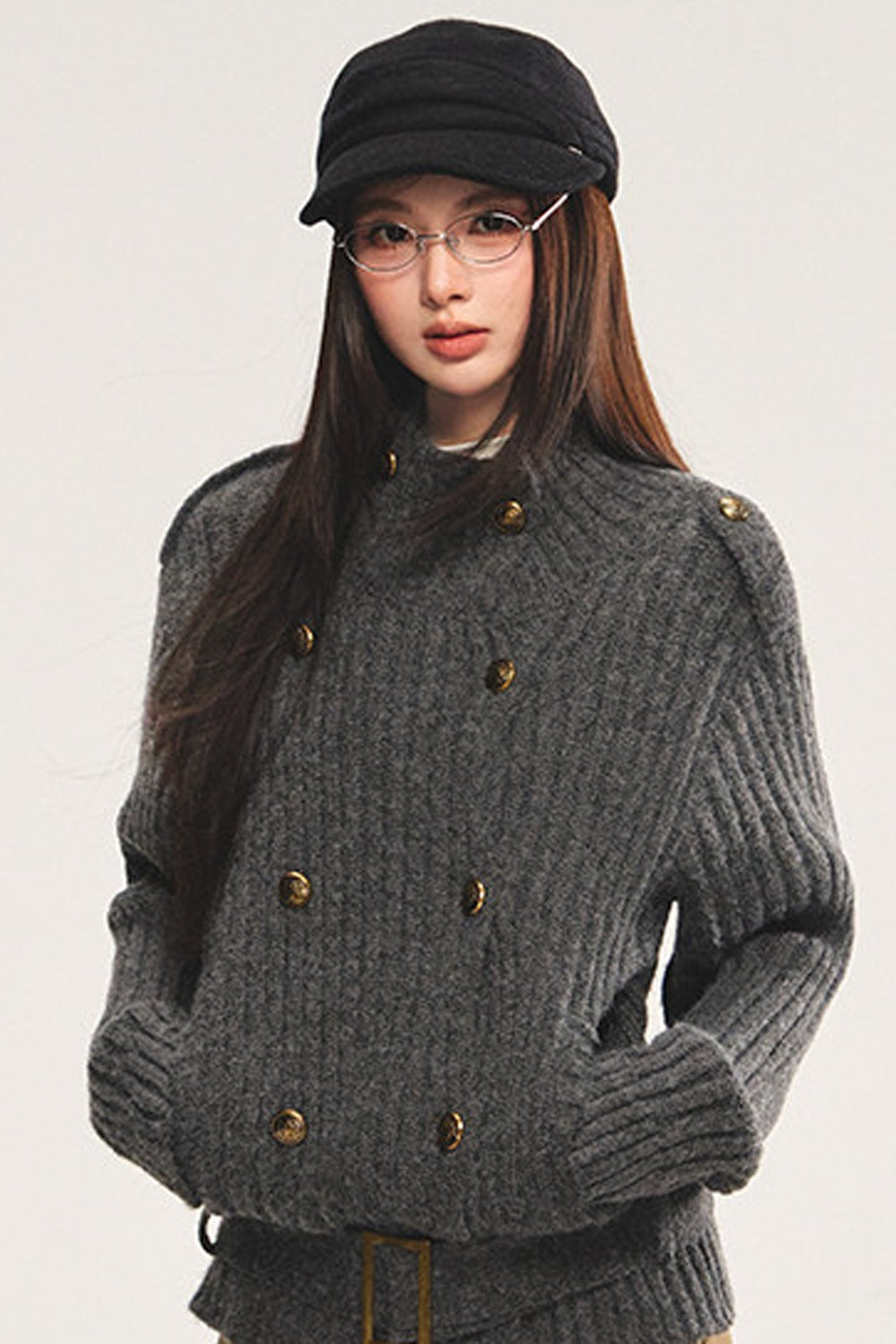 Double-Breasted Loose Knit Cardigan