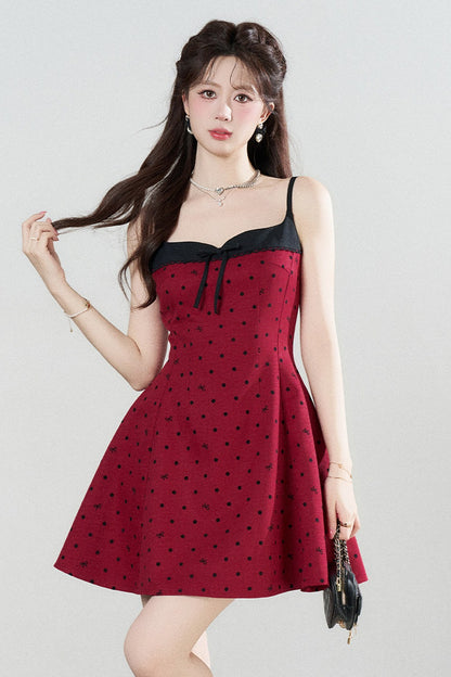 Red Polka Dot A-Line Spaghetti Strap Dress