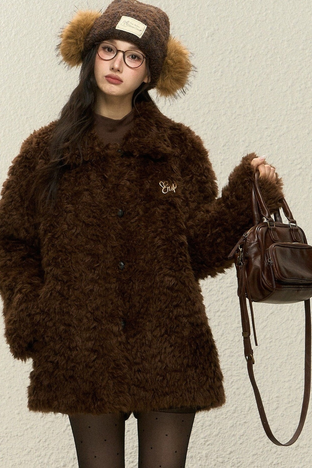 White Fur Integrated Jacket and Pants Set-Up