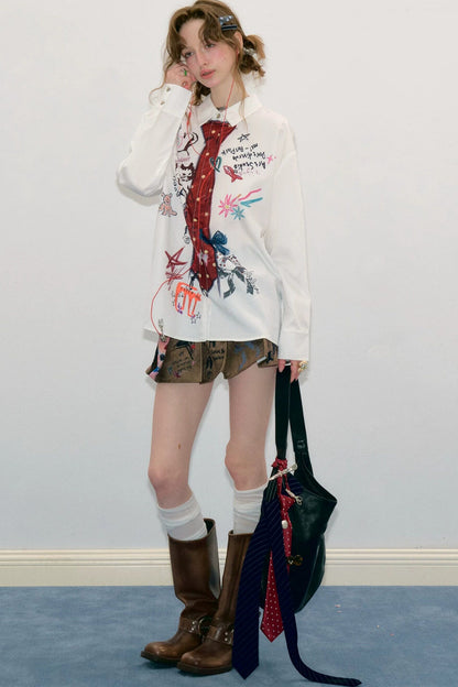 Vintage Graffiti Pleated Skirt