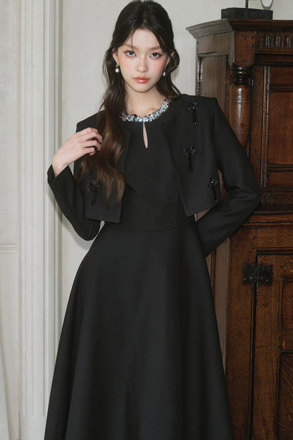 Black Rhinestone Petal Jacket
