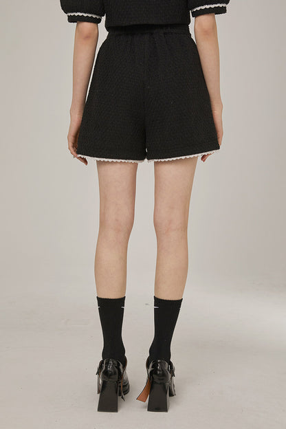 High-Waisted Lace Trim Tweed Shorts
