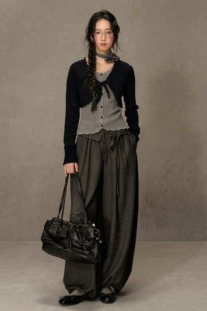Short V-Neck Knit Cardigan