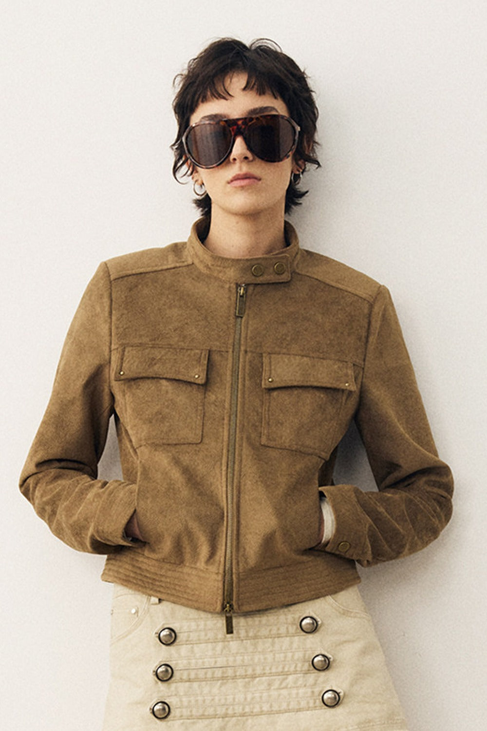 Stereo-Cut Suede Stand Collar Jacket