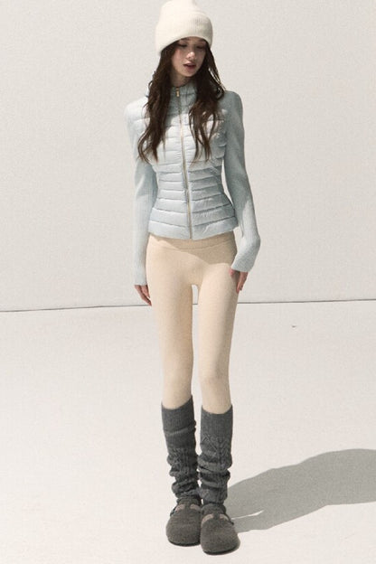 Knitted Patchwork Ribbed Down Jacket