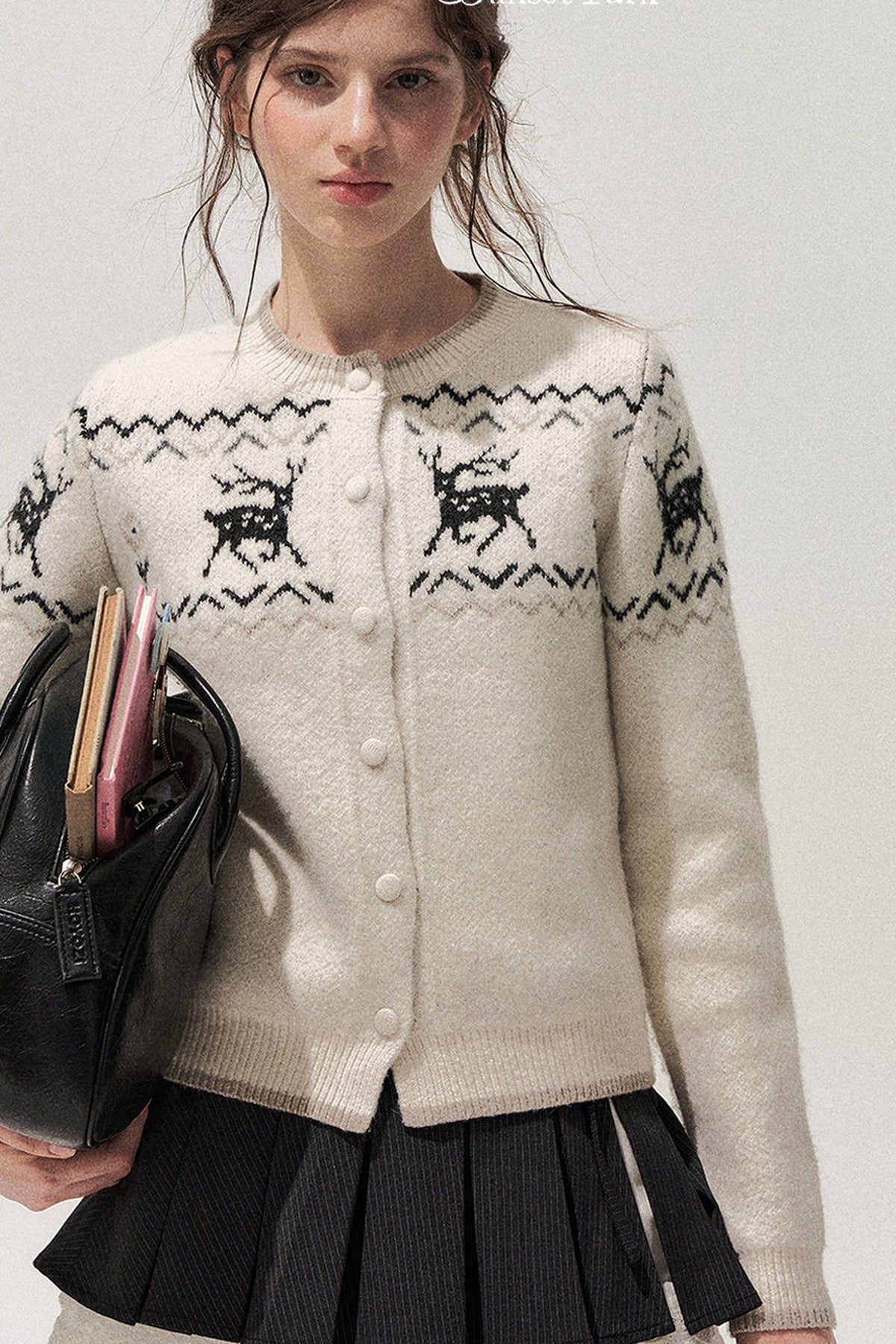Deer Fair Isle Knit Cardigan