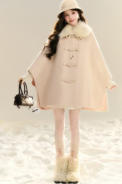 100% Wool Fox Fur Napoleon Cape