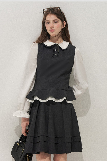 Retro Lace Hem Vest and Skirt Set-Up