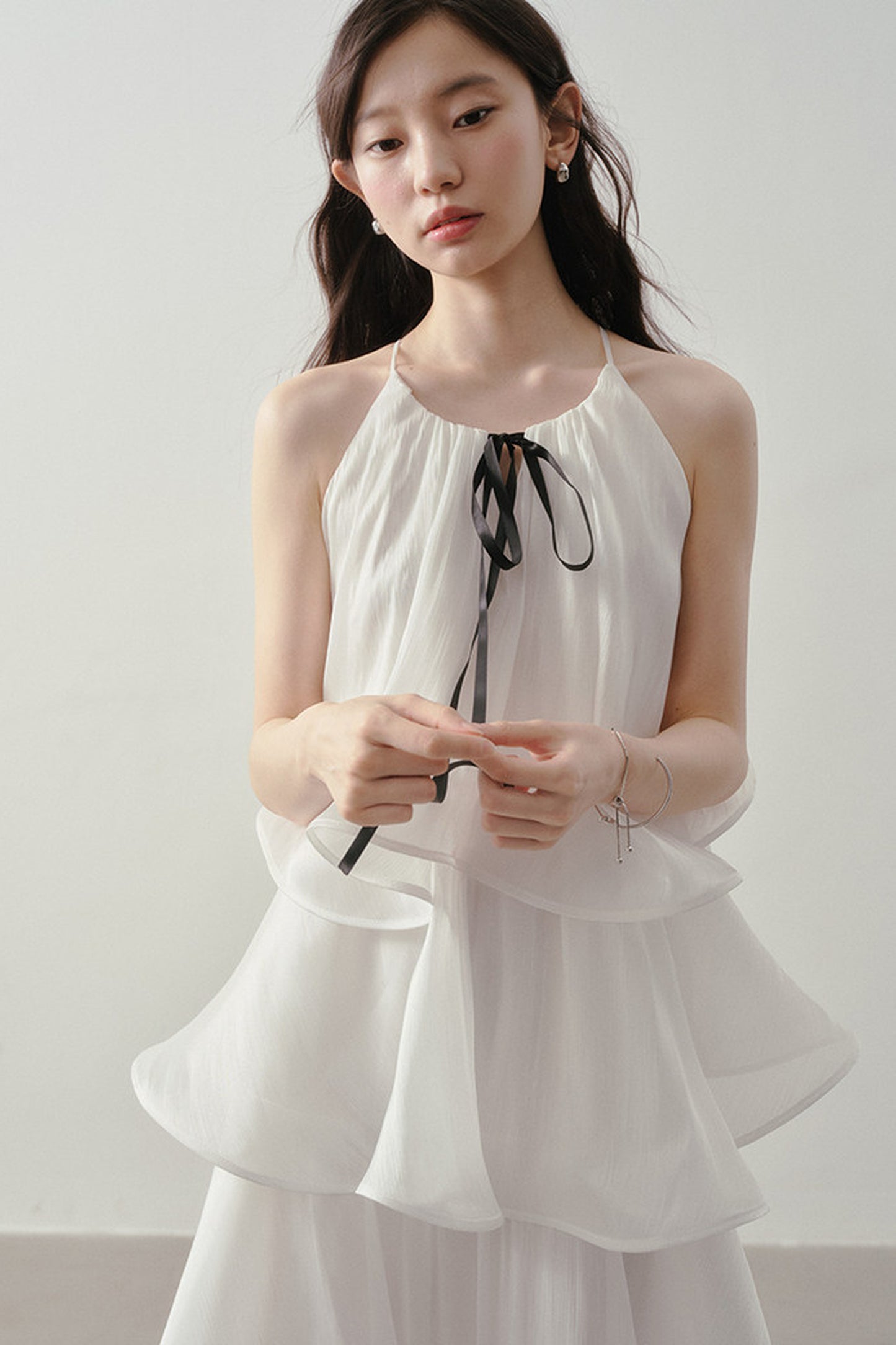 White Layered Halter Dress