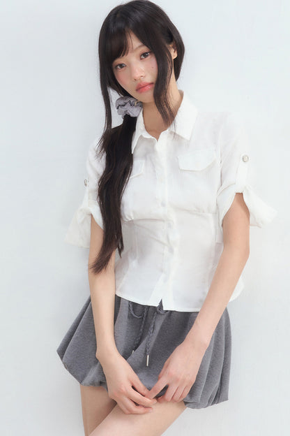 Textured White Double Pocket Shirt