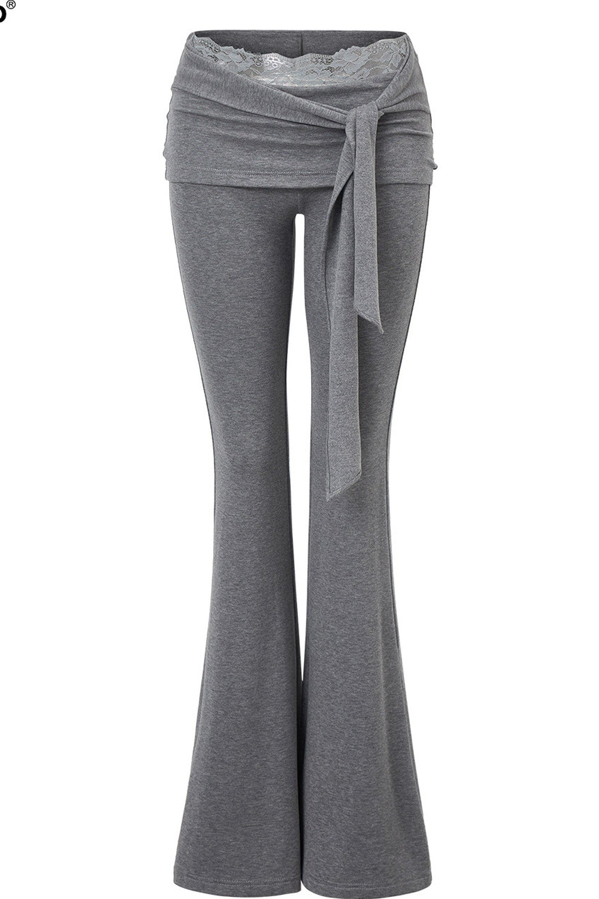 Fold-Over Waist Lace Tie-Up Flared Pants