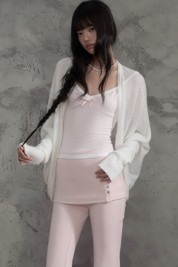 White Sheer Knit Batwing Cardigan set-Up