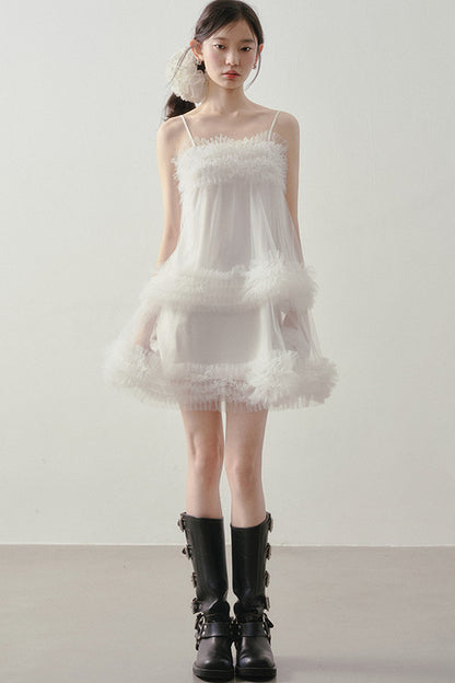 Layered Ruffle Mesh Suspender Dress
