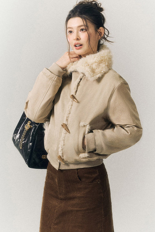 Horn Button Short Fur Coat