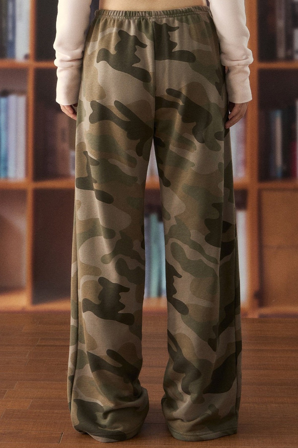 High-Waist Drawstring Camo Wide-Leg Pants