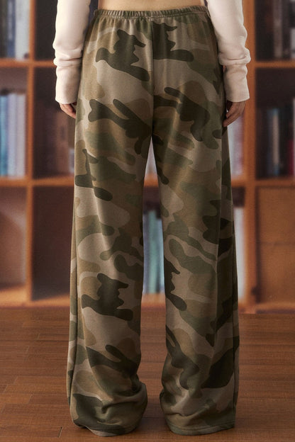 High-Waist Drawstring Camo Wide-Leg Pants