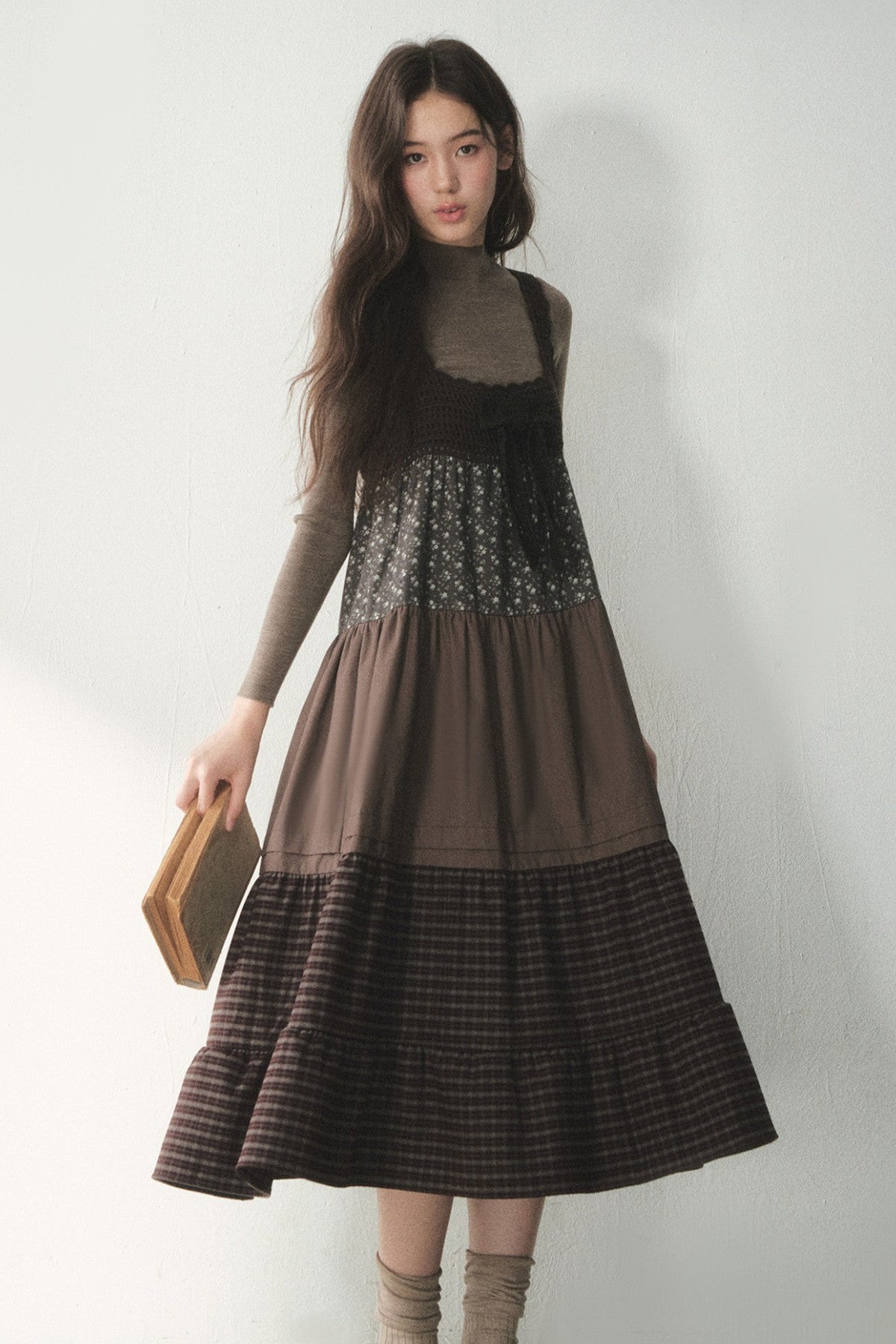 Floral Plaid Patchwork Cake Dress
