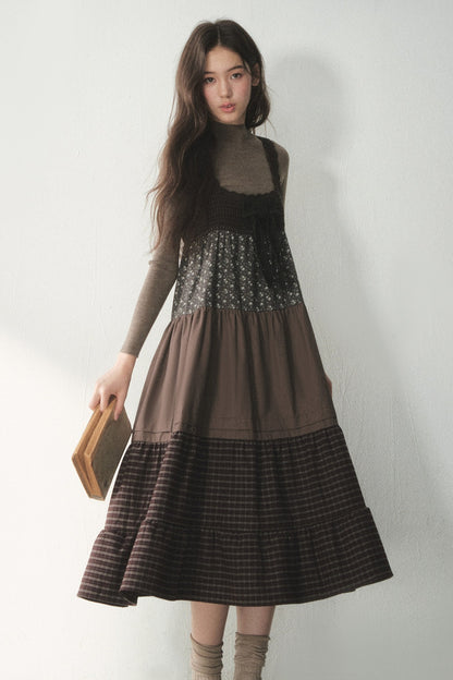 Floral Plaid Patchwork Cake Dress