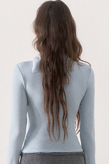Glacier Blue Lace Strap Layered-Look Knit Top