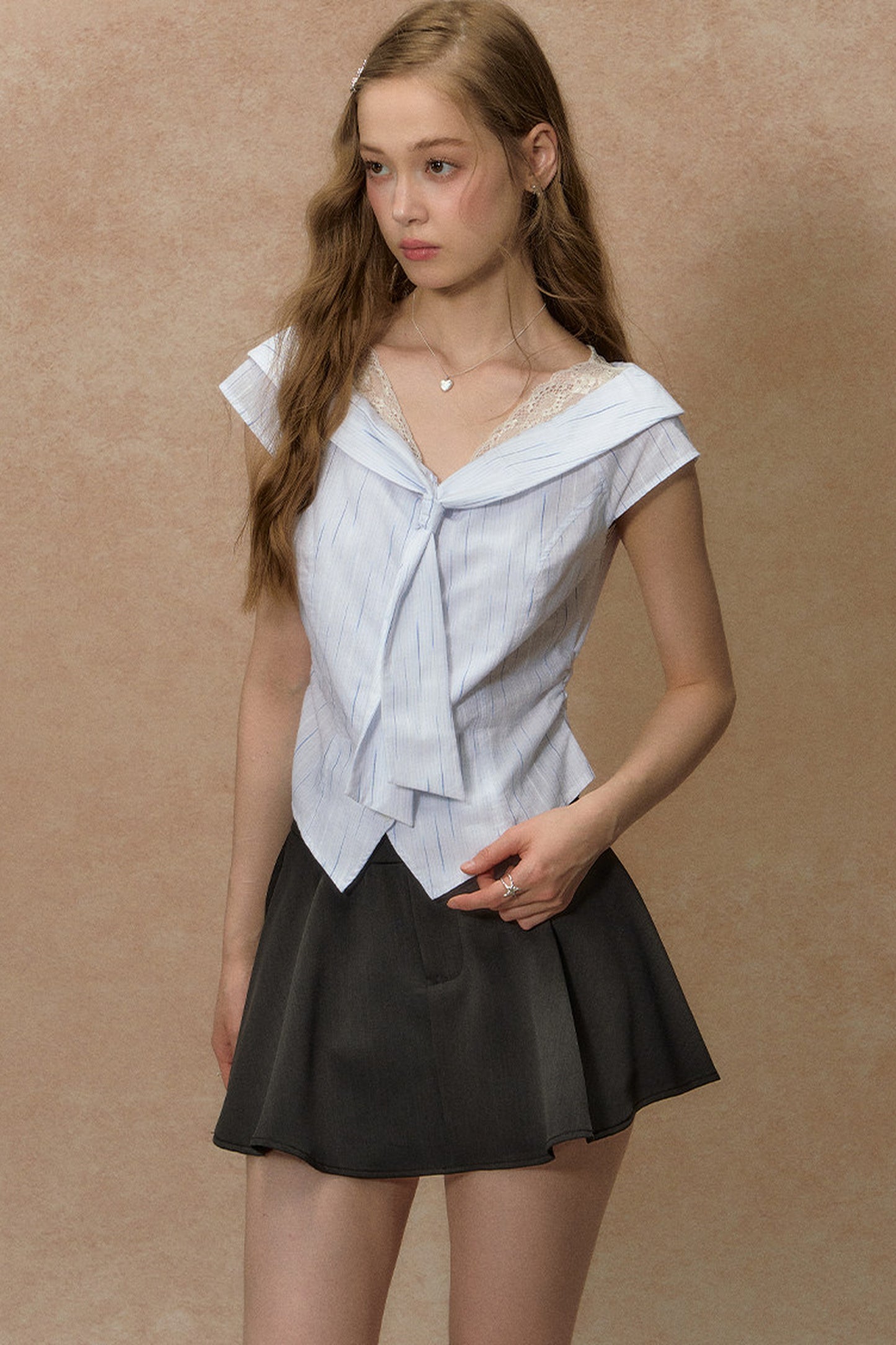 Lace-Trimmed Striped Blouse