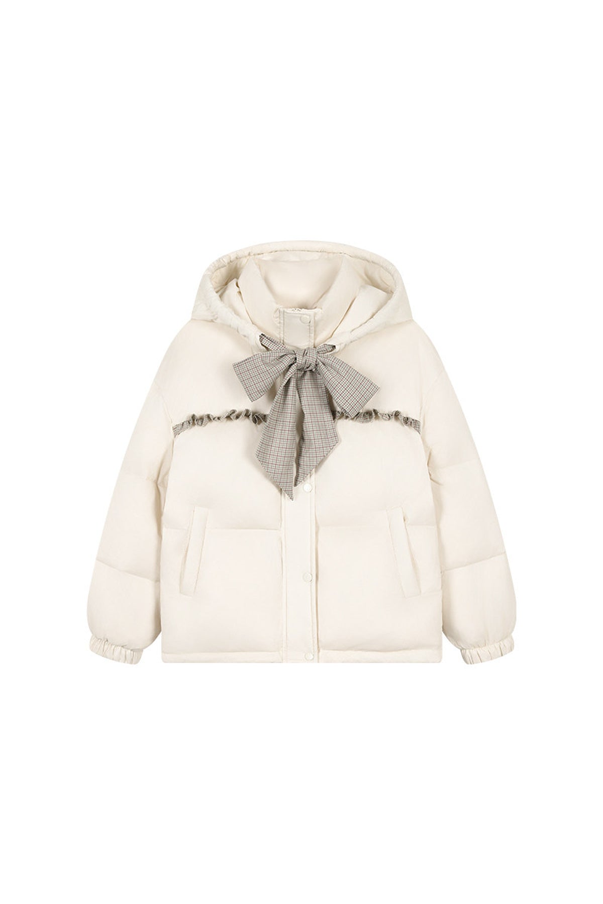 Plaid Bow Lace Short Down Jacket