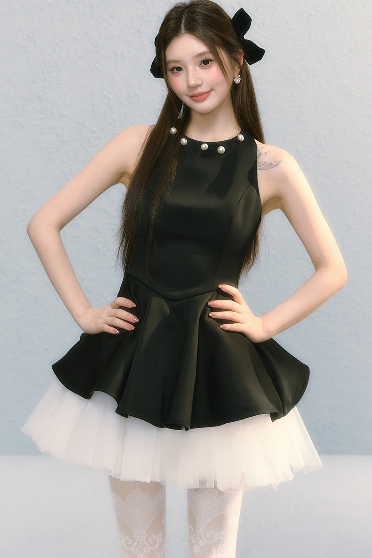 Robe sans manches obsidienne à nœud