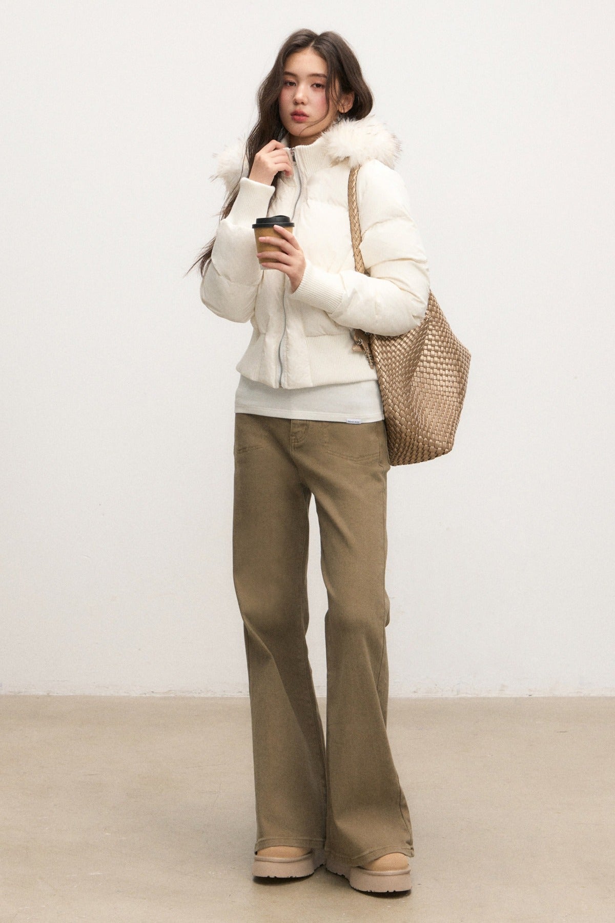 Ensemble veste et jean évasé taille haute