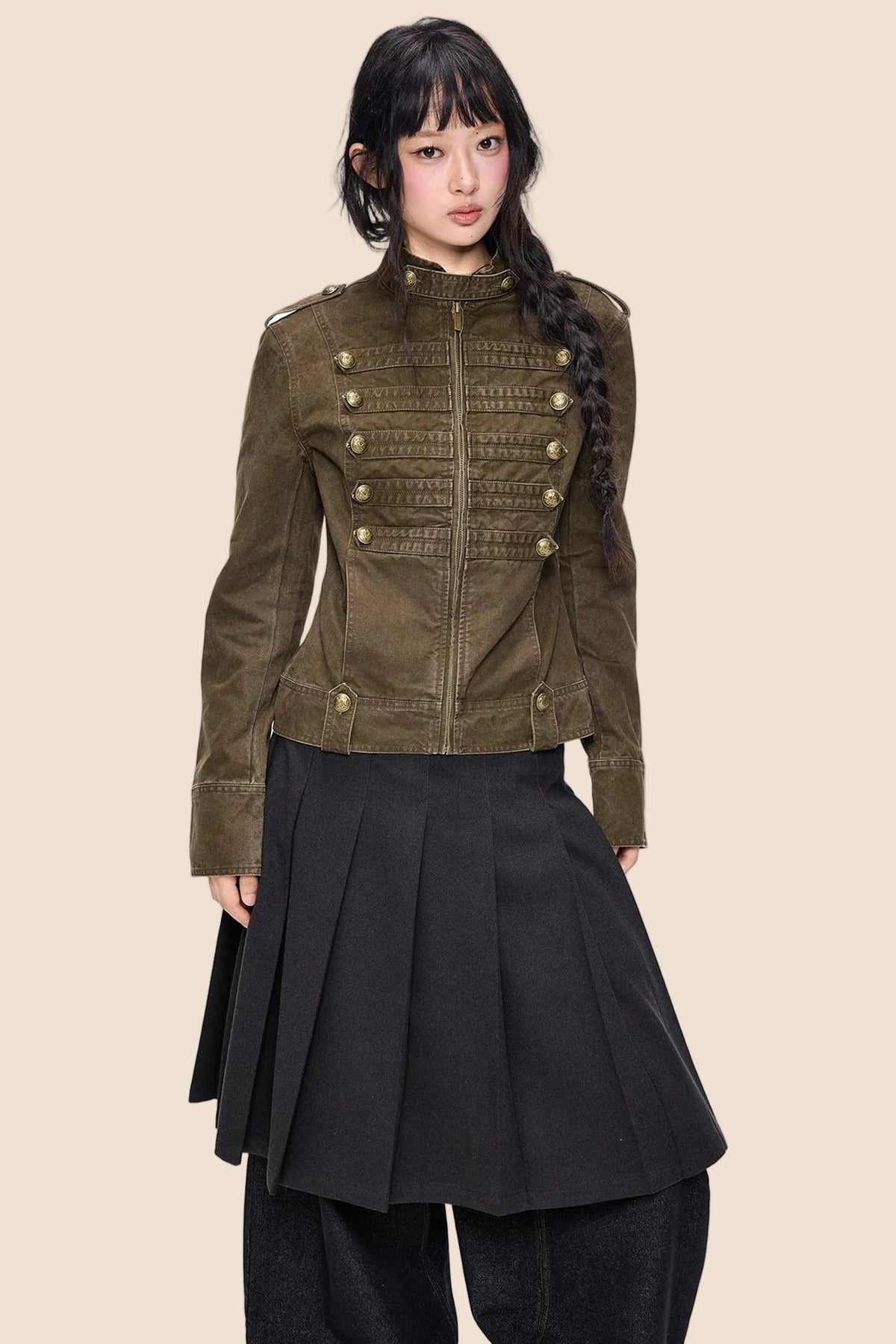 Double-Breasted Stand-Up Collar Short Denim Jacket