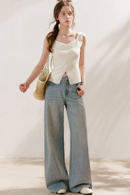 Lyocell Lace Trim Knit Vest