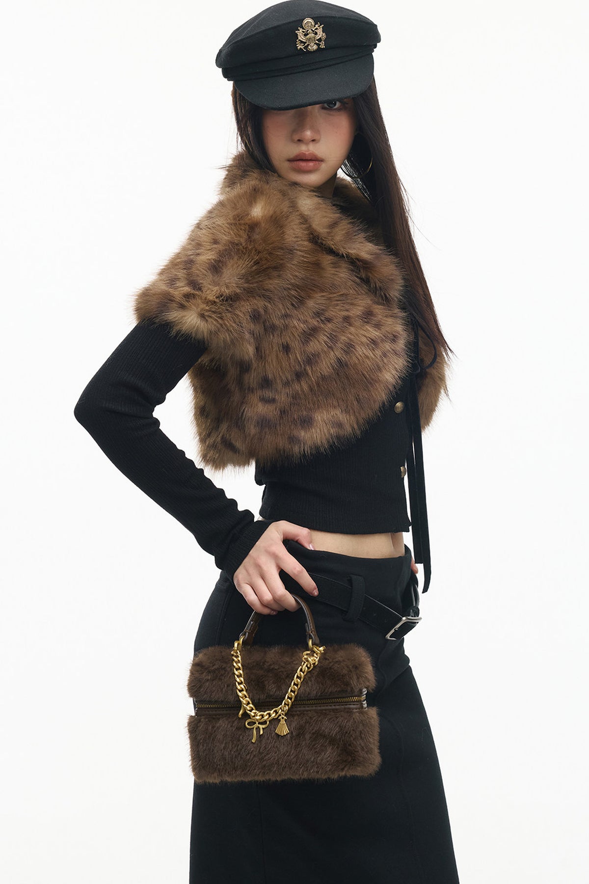 Leopard Fur Shawl Inner Knit Cardigan