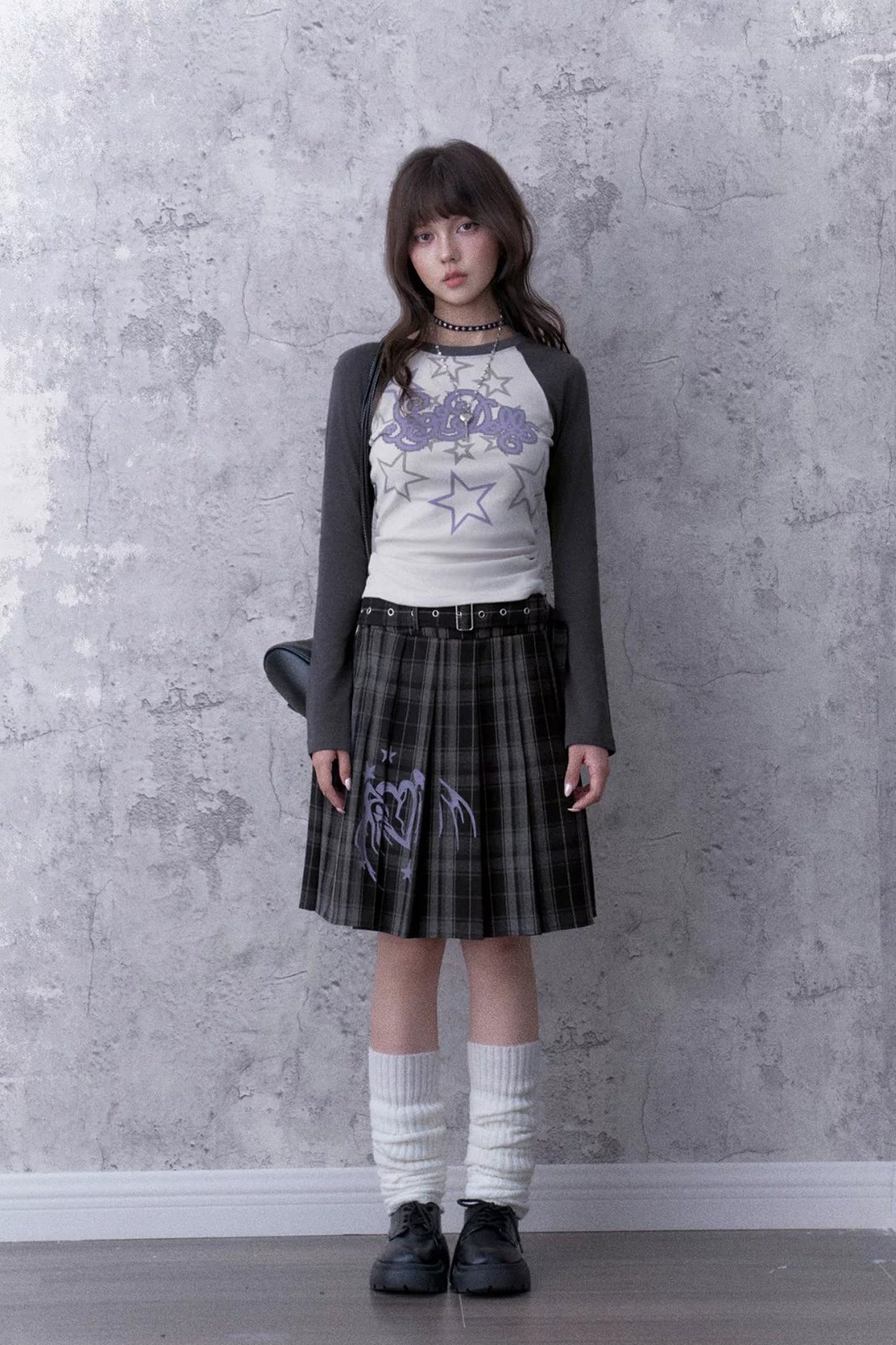 Gray Plaid Pleated Skirt