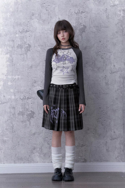 Gray Plaid Pleated Skirt
