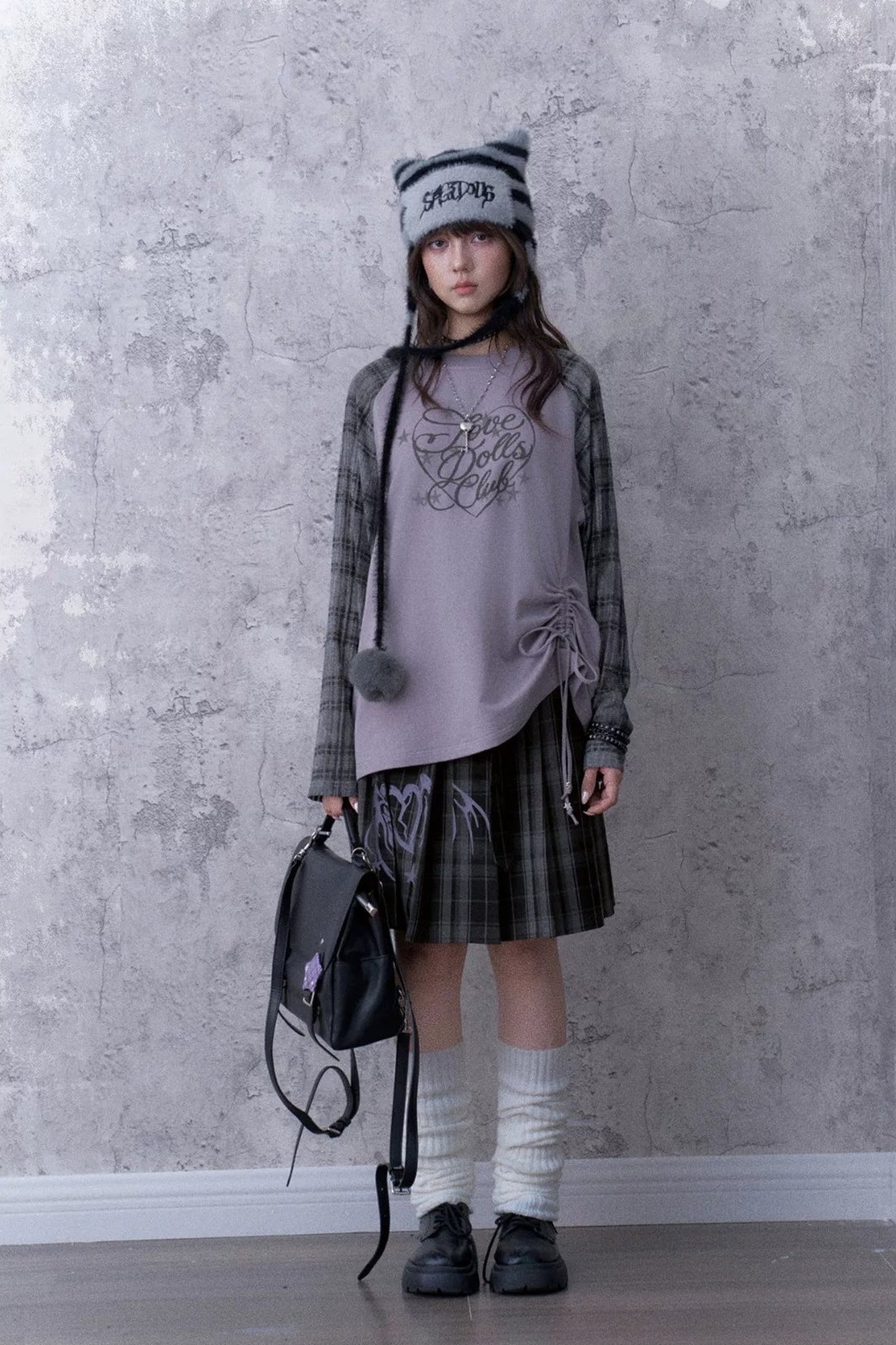 Gray Plaid Pleated Skirt
