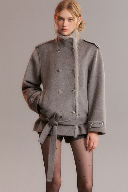 Gray Double-Breasted Woolen Jacket