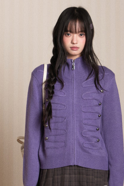 Napoleon Style Zipper Knit Cardigan