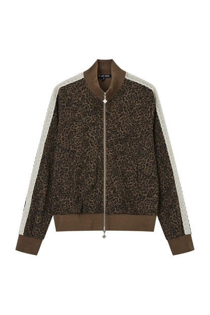 Leopard Print Zip Stand Collar Cardigan