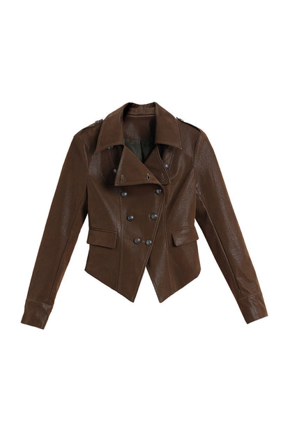 Textured Long-Sleeve Leather Jacket