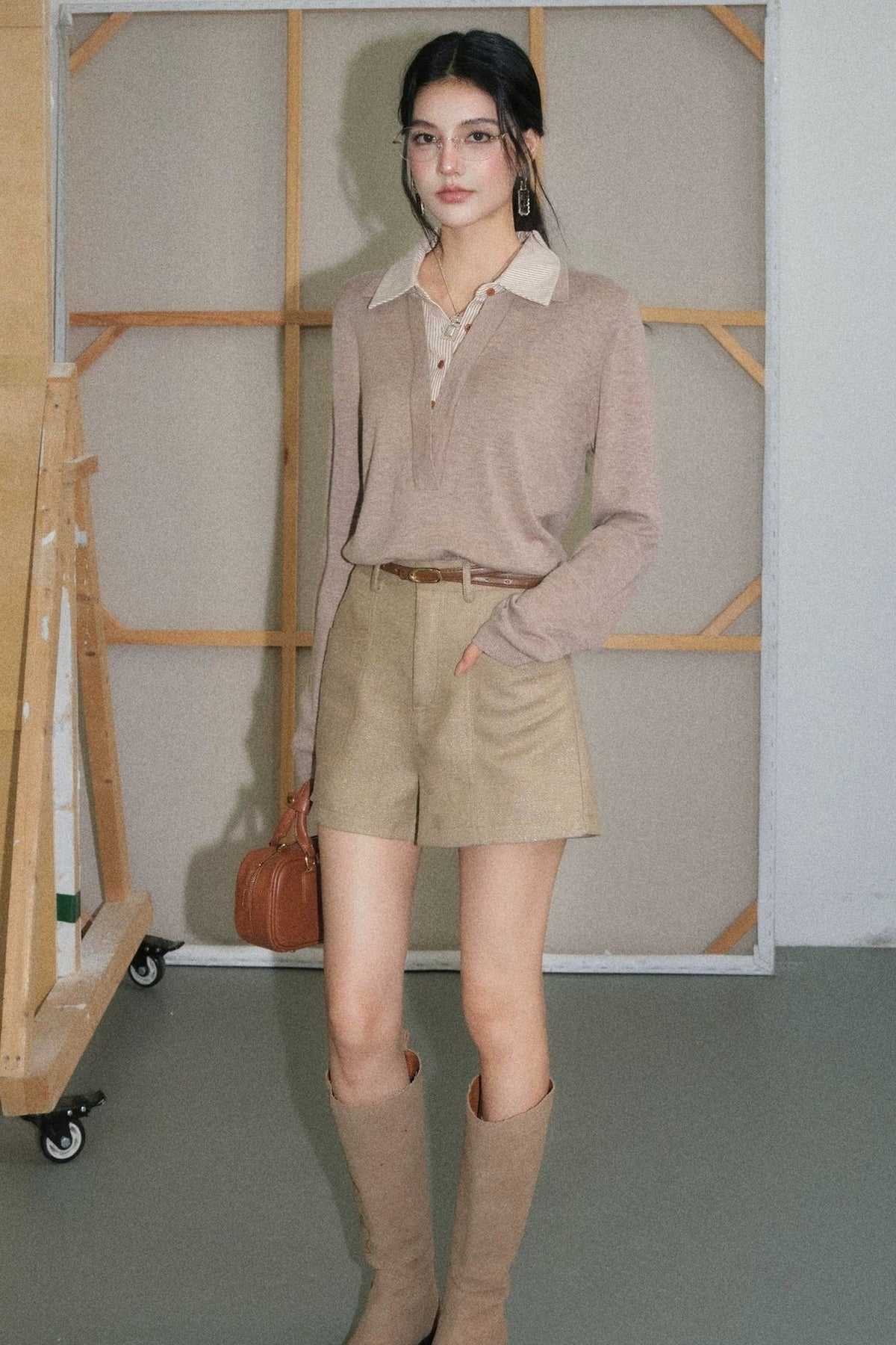 Striped Knit Sweater and High-Waisted Shorts Set-Up